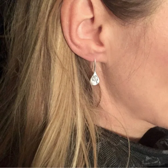 Silver Engraved Teardrop Threader Earrings - Picture 3 of 5